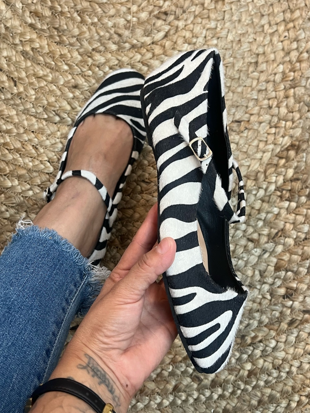 Zebra Print Mary Jane Flats - Black & White - Picture 5 of 9